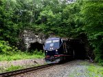 The 50th anniversary Midnight Blue unit leads the westbound / revenue run of the Berkshire Flyer out of State Line Tunnel